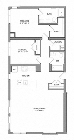 Floor plan for 2 beds, 2 baths, 1270 sqft
